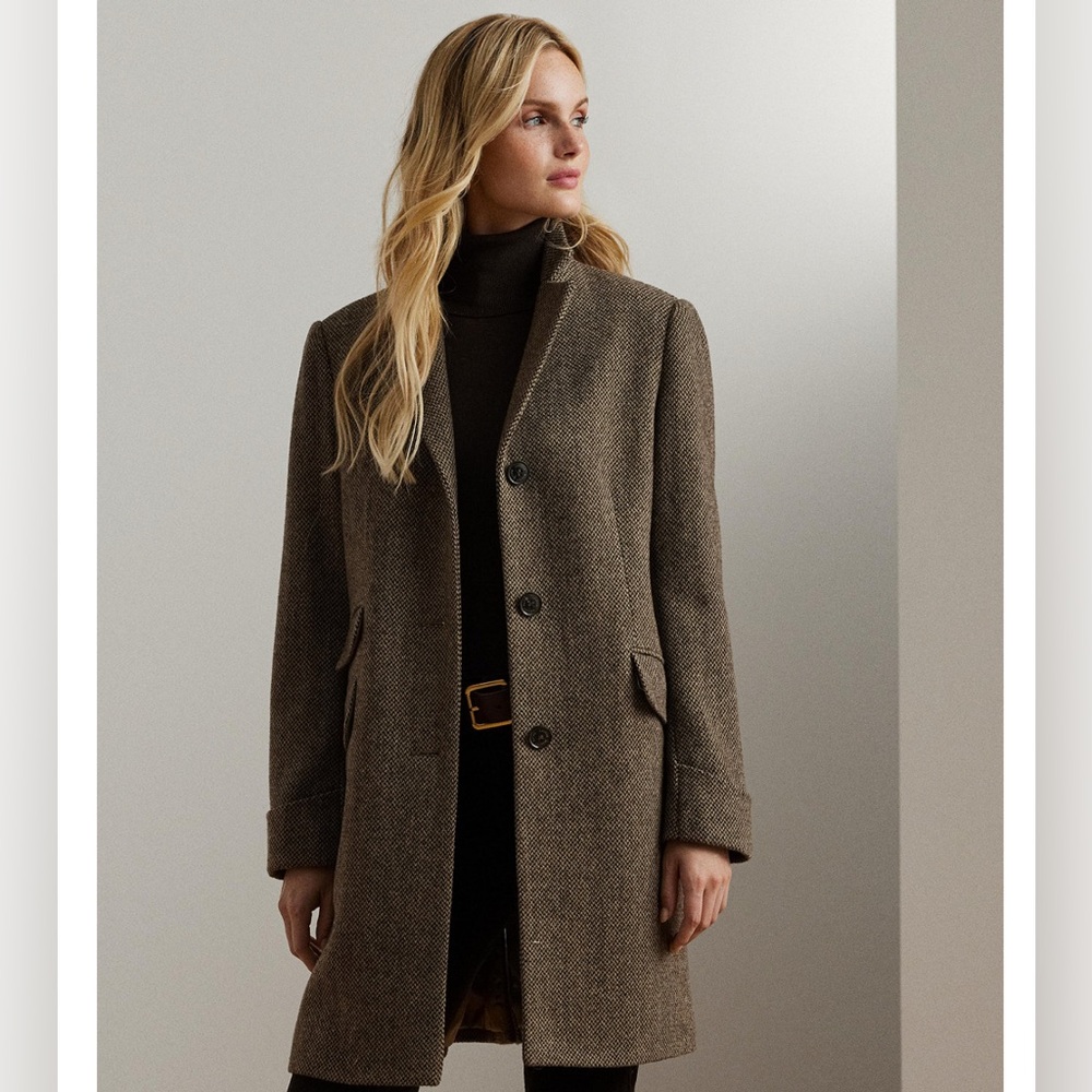 Lauren Ralph Lauren Tan Herringbone Trench Coat